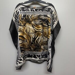 Vintage Topaz Black and Gold Women's Patterned Poncho Shawl Style Top